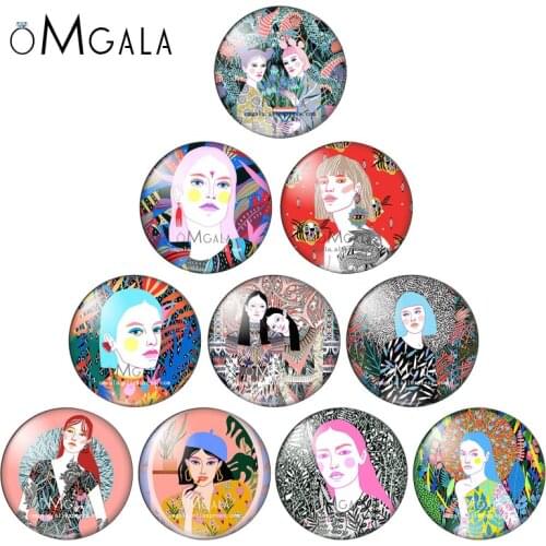 Personalized girl and leaf illustrations 10mm/12mm/16mm/18mm/25mm Round photo glass cabochon demo flat back Making findings