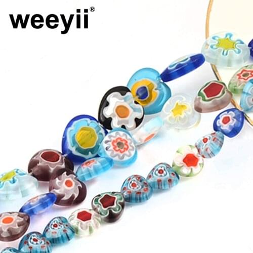 Colorful Mixed Heart Shape Glazed Beads Flower Patterns Loose Spacer Beads For DIY Bracelet Necklaces Jewelry Making