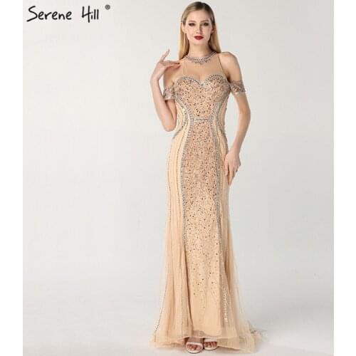 Luxury Sexy Gold Diamond Mermaid Evening Dresses Sleeveless Sparkly Mermaid Evening Gown 2020 Real Photo LA60797