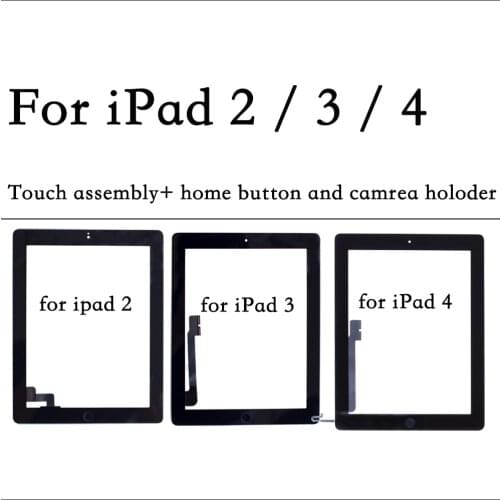 10Pcs/lot For iPad 2 3 4 Touch Screen Digitizer Front Glass Replacement With Home Button and Adhesive A1458 A1459 A1395 A1416