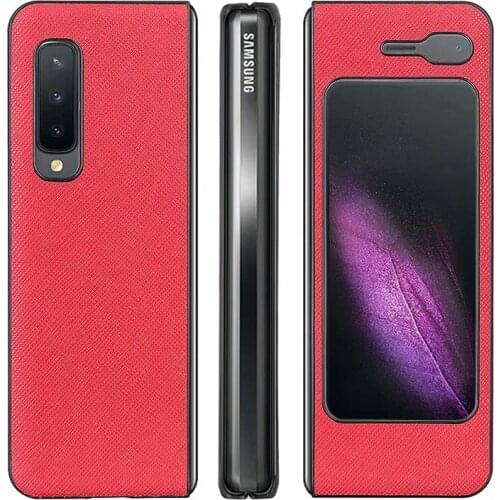 Fold Funda Case for Samsung Galaxy Fold W20 5G Genuine Leather Cross Pattern Coque Phone Case Cover Galaxy Fold 4G Capa