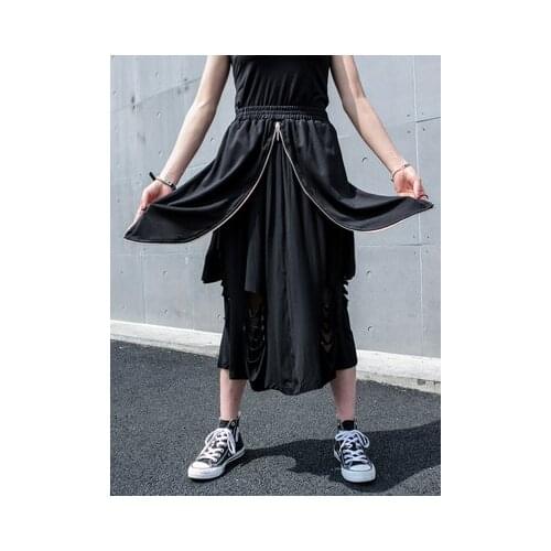 Spring and Summer 2020 new half-length skirt irregular false two-piece personality splice long skirt elastic waist loose
