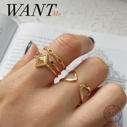WANTME Korean Geometric Bohemian Double Knotted Opening Adjustable Ring for Women Genuine 925 Sterling Silver Punk Party Jewelry