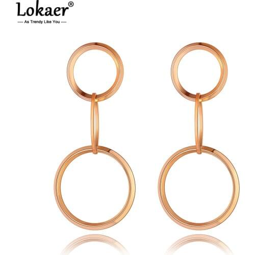 Lokaer Bohemia Geometric Circle Hyperbole Dangle Earrings Stainless Steel Trendy Graphics Earrings Jewelry For Women Girl E20117