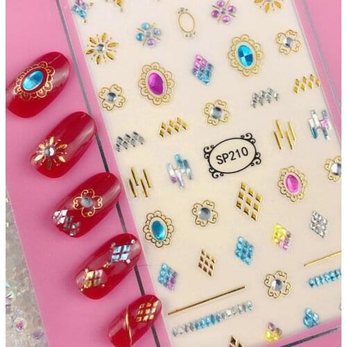 1Sheet 3D Bronzing Stickers Nails Geometry Laser Gold Nail Art Small Adhesive Decals UV Decoration for Press On Nails