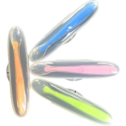 1Pcs Baby Feeding Spoon with Storage Box Non-Slip Baby Trainning Spoon Food Grade Silicone Cute Baby Feeding Tableware