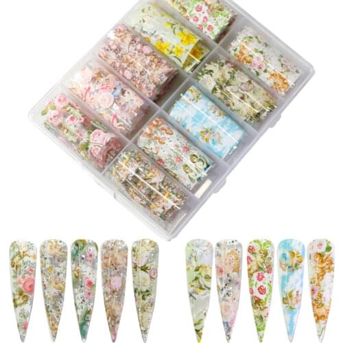 #NZ07-Nail Stickes Foil Angel Flower 4*100cm Transfer Sticker Decals For Manicure Sliders For Nails 10 Rolls/Box Star Sticker