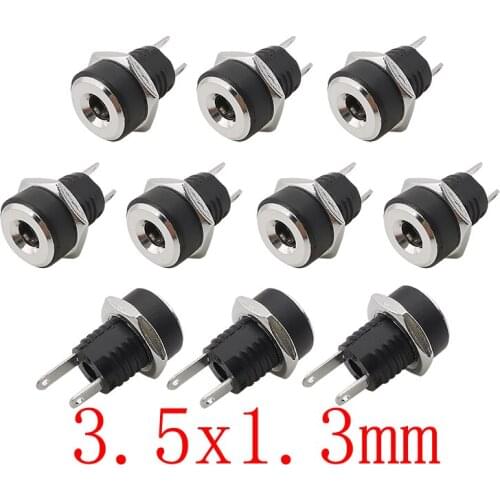 10Pcs DC-022B 3.5*1.3mm 3.5x1.3 mm 3A 12V Female Socket DC Power Adapter DC Jack Panel Mount 2 leg Terminals Connector