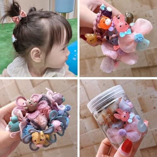 12 Pcs/Set Children Cute Cartoon Flower Bow Elastic Hair Bands Baby Girls Acrylic Scrunchies Rubber Bands Kids Hair Accessories