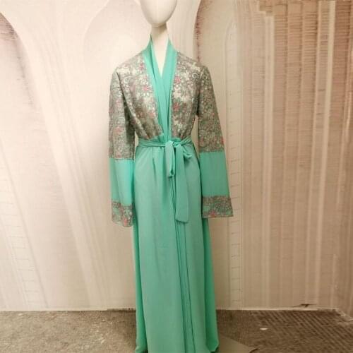 2021Muslim Fashion Oversize Middle East Embroidery Green Pakistan Womens Robe With Belt Modest Dress Dubai Abaya Islamic