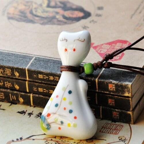 30 Pieces/Lot Long Necklace For Women Lucky Cat Necklaces Ethnic Rope Knot Ceramic Beads Sweater Accessories Vintage Jewelry