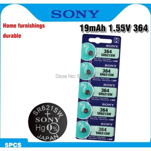 5pcs Sony 364 100% Original 1.55V Silver Oxide Watch Battery 364 SR621SW V364 SR60 SR621 AG1 Button Coin Cell MADE IN JAPAN