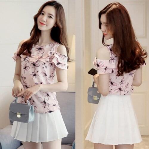 Summer O Neck Off Shoulder Women Blouse Shirt Floral Print Ruffle Lining Elegant Blouses Female Casual Blose And Tops #YJ
