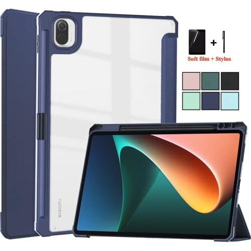 For Xiaomi MiPad Mi Pad 5 Pro Case with Pencil Holder Luxury Transparent Back PU Leather Smart Cover for Mi Pad 5 Pad5 Tablet