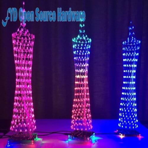 Colorful LED Tower Display Lamp Infrared Remote Control Electronic DIY Kits Music Spectrum Soldering Kits DIY Brain-training Toy