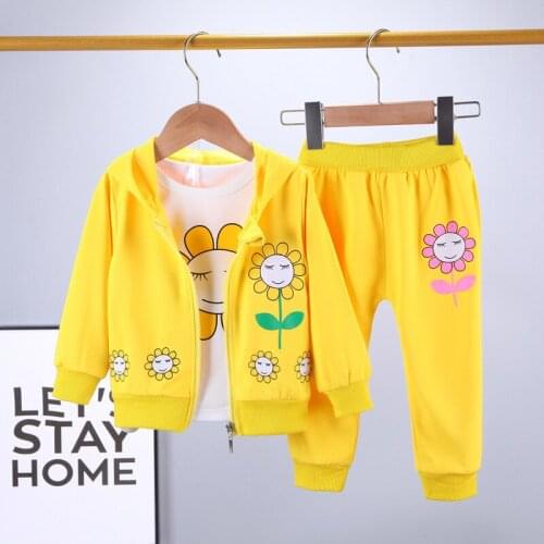 2021 Spring Autumn For Girl Suit Children 3Pcs Flowers Cute Baby Girls Clothing Sets Toddler Clothes Casual Sport Kids Tracksuit