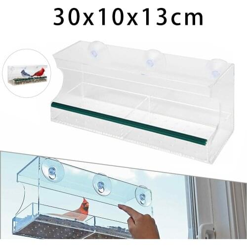 Wild Bird Hummingbird Feeder Automatic Food Container 30x10x13cm Suction Cup Mount Large Acrylic Removable Tray