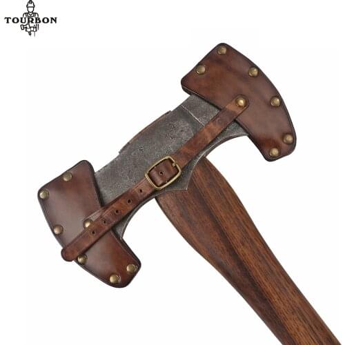 Tourbon Genuine Leather Double Bit Axe Sheath Hatchet Ax Cover Blade Protector Carrier Holder(One Set)