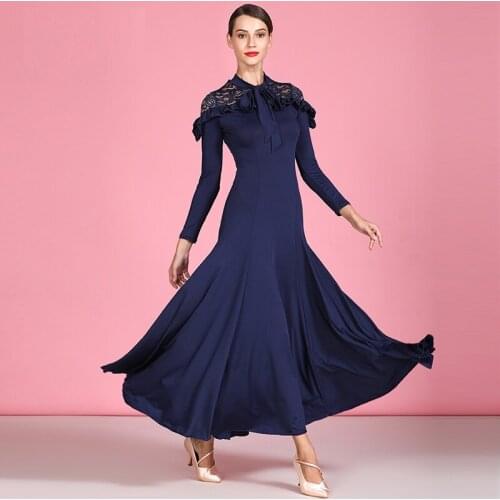 H2572 Adult Women Ballroom Dance Dress Modern National Standard Dance Dresses Long Sleeve Professional Performance Practice Wear