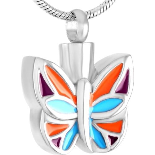 IJD9368 Colorful Enamel Butterfly Urn Jewelry For 316L Stainless Steel Pet Memorial Ashes Holder Keepsake Cremation pendant
