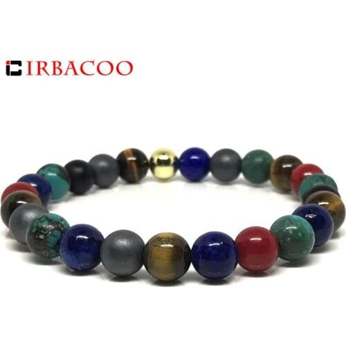 IRBACOO 2020 Luxury Mens Bracelet with Tiger Eye|Matte Onyx|Blue Lapis|Hematite For Men Jewelry