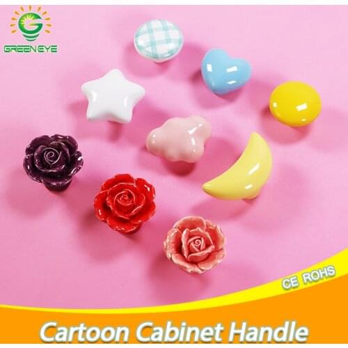 Ceramic Cabinet Knobs Cartoon Children Room Moon Star Colorfull Wardrobe Handle Cabinet Handles Drawer Knobs Cupboard Pulls