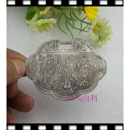Colección Antigua China Tíbet plata fengshui éxito escolar candado metal artesanías colgante