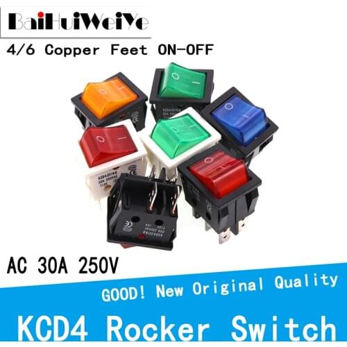 2PCS KCD4 Rocker Power Switch With Led 4Pin 6Pin ON-OFF AV 30A 250V High Current Special for Welding Machine 25*31MM button