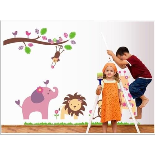 Larg size 60*90 monkey elephant lion zoo wall sticker for kids room ZY869 decorative adesivo de parede removable pvc wall decal