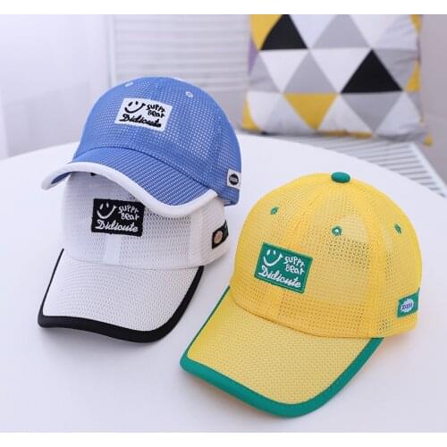 Summer Boy Baby Kids Hat Korean Style Peaked Cap Sunshade Smiley Face Mesh Cap for 2 to 5 Years Old