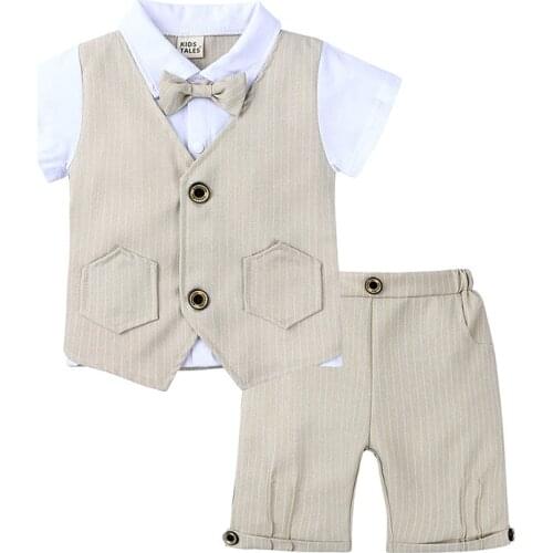 2021 Summer Kids Clothing Set Striped Baby Boy Clothes Suits Fake Two Tops Shorts Children Uniform Gentleman Toddler Outfiits