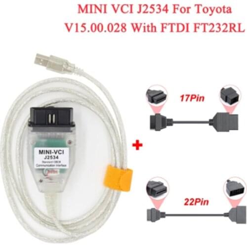MINI VCI V15.00.028 For TOYOTA 22Pin 17Pin TIS Techstream minivci FTDI For J2534 OBD OBD2 Car diagnostic tool Auto Scanner Cable
