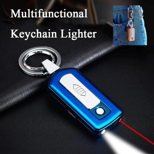 Multifunction Zinc Alloy Lighter Keychain Creative Cute Windproof USB Rechargeable Electric Candle Lighter Dropship Suppliers