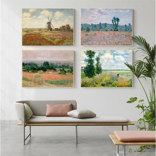 On Canvas Posters and Prints Wall Picture for Living Room Claude Monet Poplars Poppy fields Landscape Impressionist Oil Painting