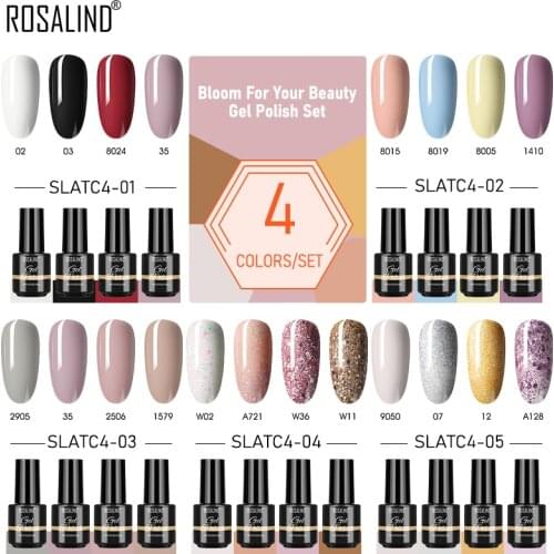 ROSALIND Gel Manicure Kit Nail Polish Cured UV LED Lamp Hybrid Varnishes Soak Off Gel Set Classic Colors Need Top Base Coat