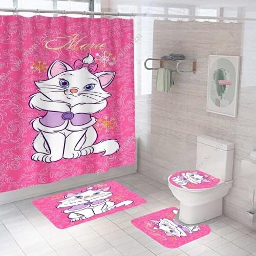 Cute Mary cat Shower Curtain Set Toilet Cover Non-Slip Bath Mat Rug Sets Waterproof Bath Curtain Toilet Seat Bathroom Accessory