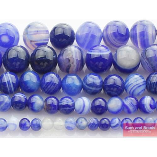 Natural Stone Special Blue Lapis Lazuli Stripe Agata Round Loose Beads 6 8 10 12MM Pick Size LLSB21