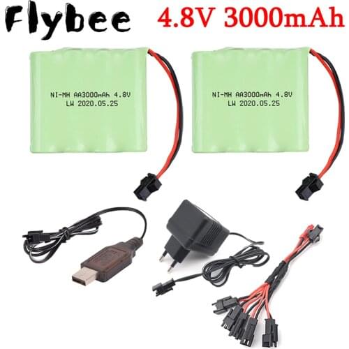 4.8V 3000mah NiMH Battery SM Plug and Charger For Rc toys Cars Tanks Robots Boats Guns Ni-MH AA 4.8 v Battery Pack toy accessory