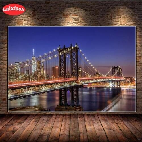 New 5D Round Diamond Painting Natural scenery, city bridge, night view Sticker Diamond diy Embroidery Home Decoration Mosaic