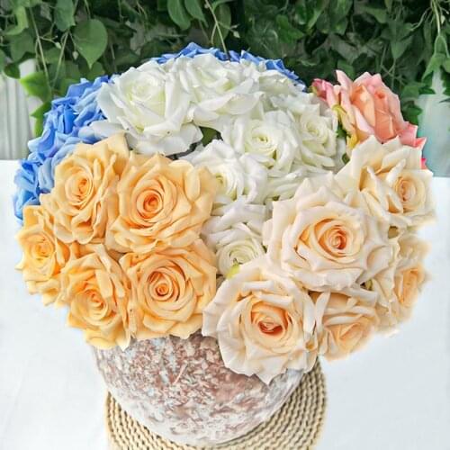 Crimped Big Artificial Rose Silk Cloth Fake Flower Flores For Diy Home Garden Wedding Decoration