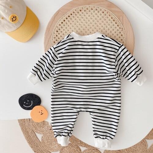 Newborn Infant Pajamas Outdoor Onesies Baby Cotton Jumpsuits Kids Fashion Autumn Clothes Stripe Long Sleeve Romper Crawling Suit