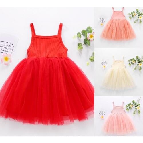 Toddler Kids Baby Girl Solid Princess Dress Spaghetti Straps Sleeveless Tutu Tulle Mesh Layer Dress for Wedding Birthday Party
