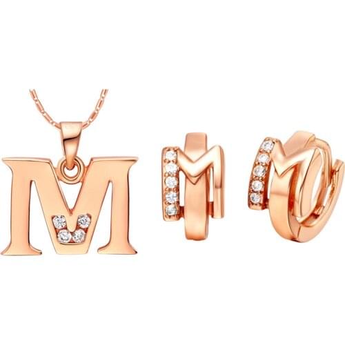 Plated NEW suit 925 Sterling Silver made with a set of 26 letter set pendant ear Ding color letters M