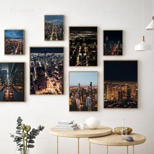 City Building Night Scenery Poster Nordic Home Decoration Canvas Painting Modular Wall Art Pictures for Living Room Bedroom