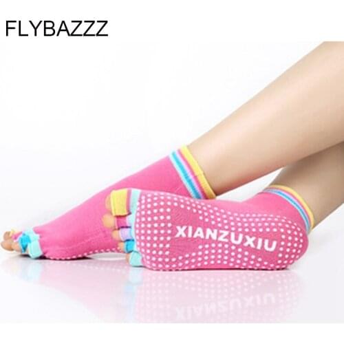 Professional Anti-Slip Half Toe Yoga Socks Non-Slip Peep Toe Pilates Ankle Grip Durable Open Half Five Fingers Cotton Yoga Socks