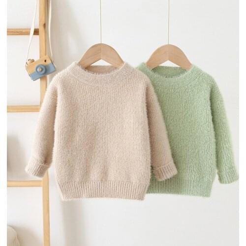 2020 Autumn Winter New Kids Sweaters Korean Style O-neck Solid Mink Fleece Pullover Sweater for Boys Girls Toddler Thick Sweater