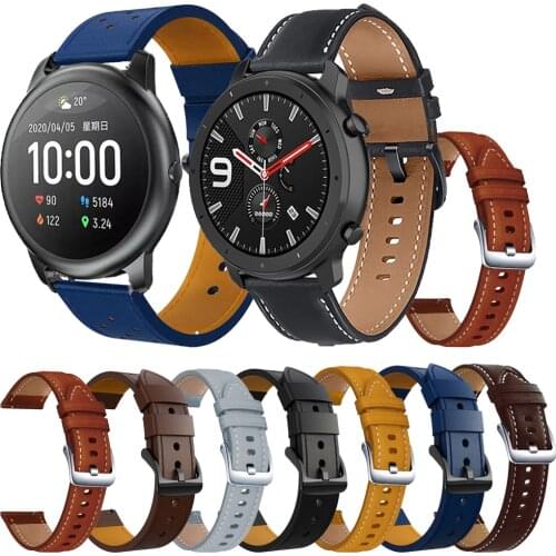 Watch Band 22mm Genuine Leather Strap For Huami Amazfit GTR 47/2/2E Watch Strap Replacements For Haylou Solar LS05 Smart Strap