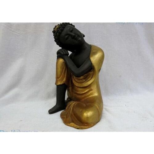 6" China bronze gild sculpture beautiful buddhism contemplator buddha statue