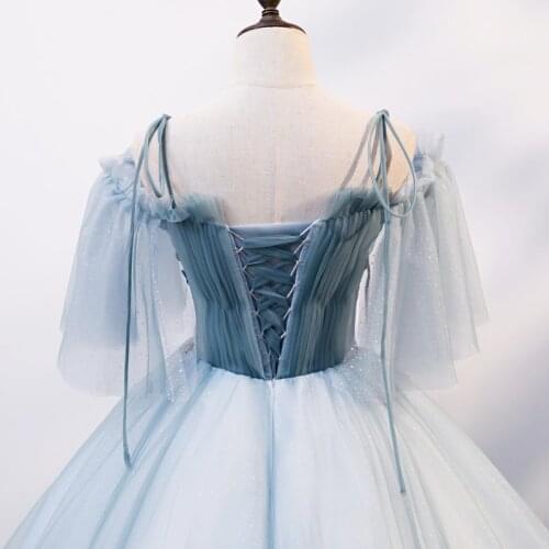 Light blue embroidery vintage ball gown long dress vintage medieval dress Renaissance princess Victoria dress