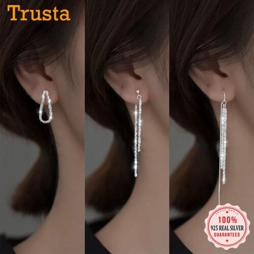 Trustdavis Genuine Fashion 925 Sterling Silver Sweet Sky Star Chain Stud Earrings for Women Wedding Mothers Day Jewelry DB943